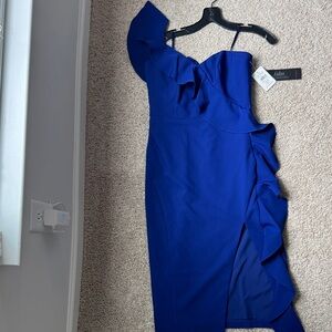 Aidan by Aidan Mattox One-Shoulder Blue Dress